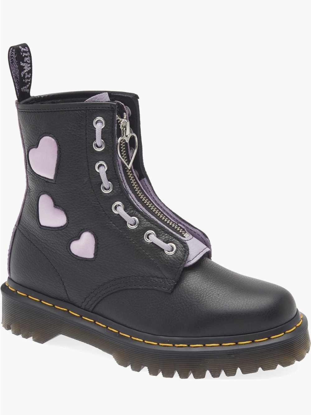 Dr. Martens 1460 Zip Heart Lug Sole Boot (Women) in Black/Lilac Size 6US/4UK NWT